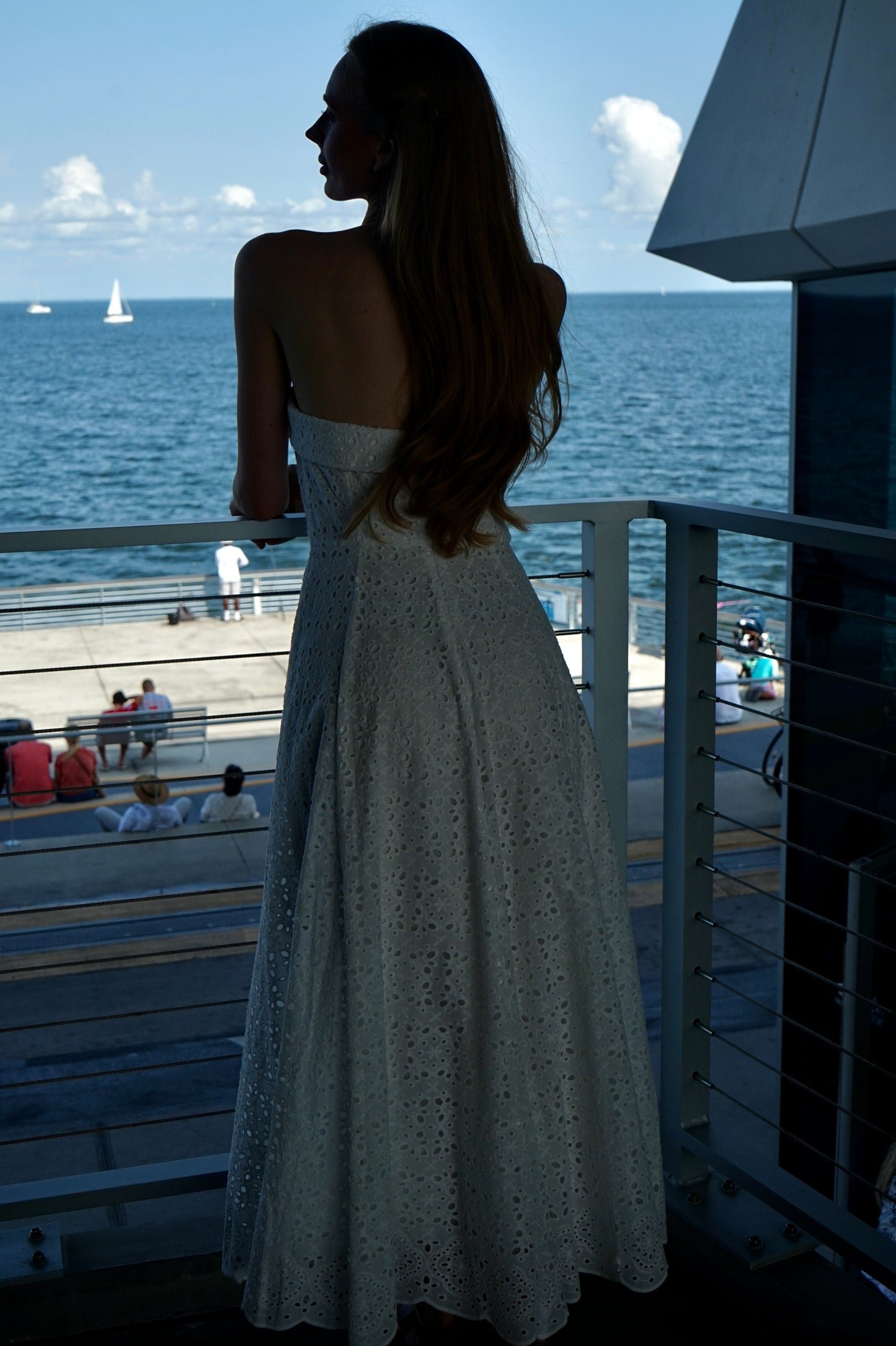 Eyelet Strapless Midi Dress