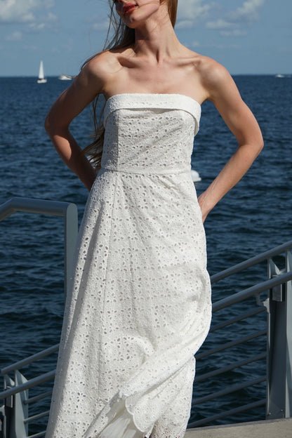 Eyelet Strapless Midi Dress