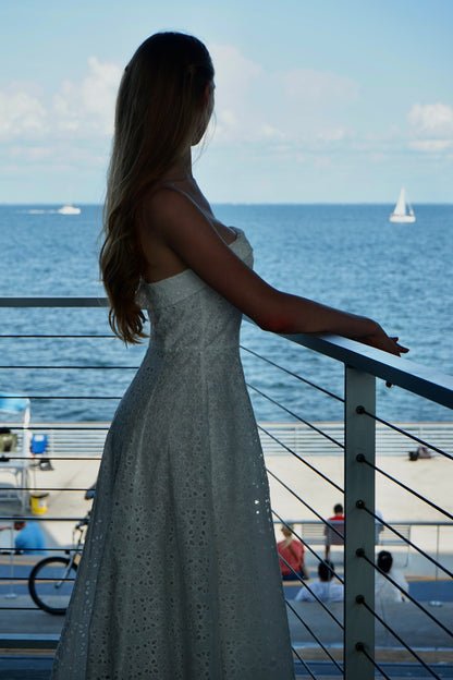 Eyelet Strapless Midi Dress