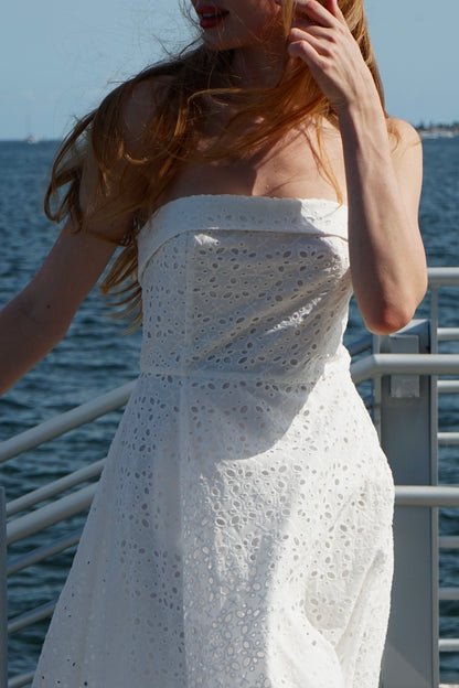 Eyelet Strapless Midi Dress