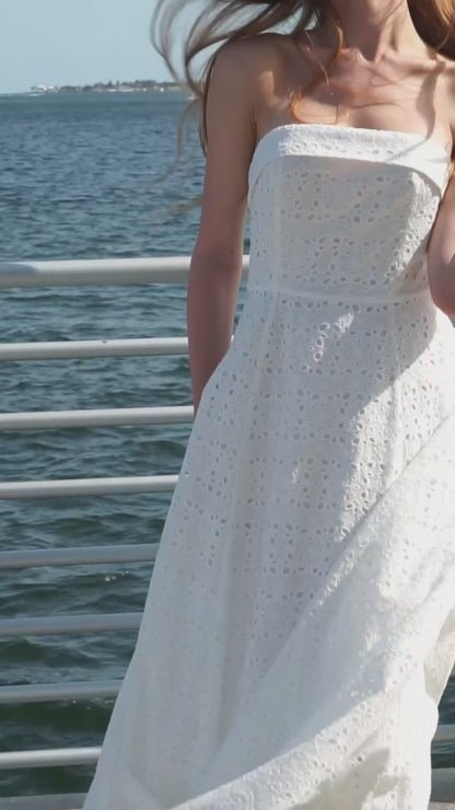 Eyelet Strapless Midi Dress